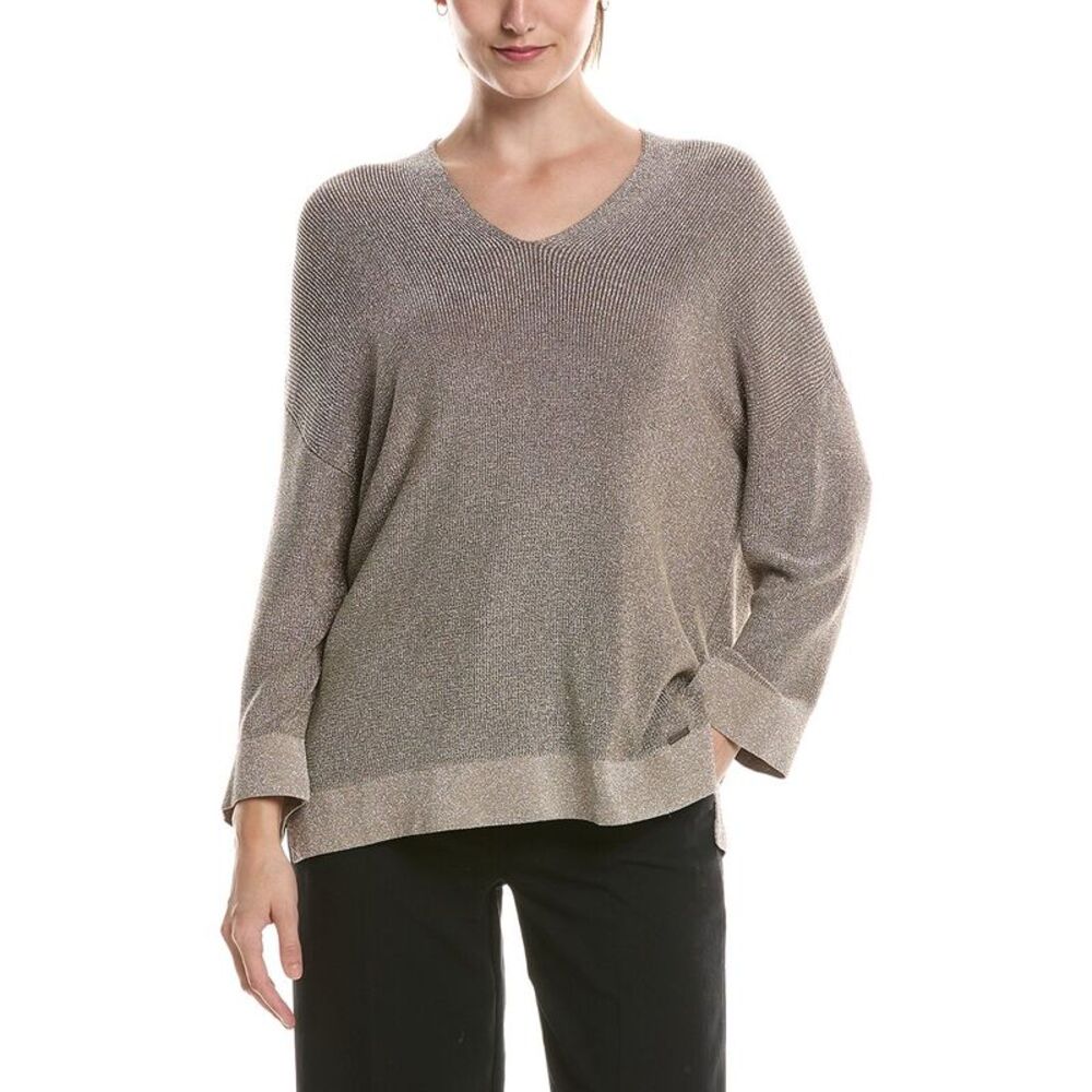 Picadilly Womens  V-Neck Metallic Top, Gold